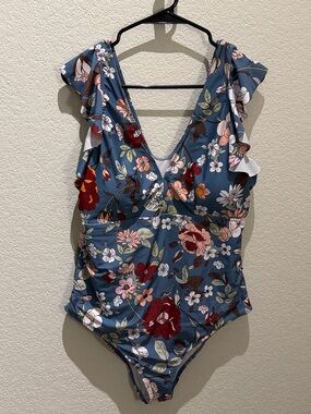 Floral Blue Ruffle One-Piece Swimsuit